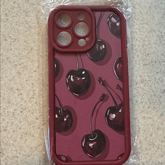 iPhone 15 Pro Max Cherry Print Soft TPU Shockproof Girly Case Burgundy Red - Picture 4 of 4